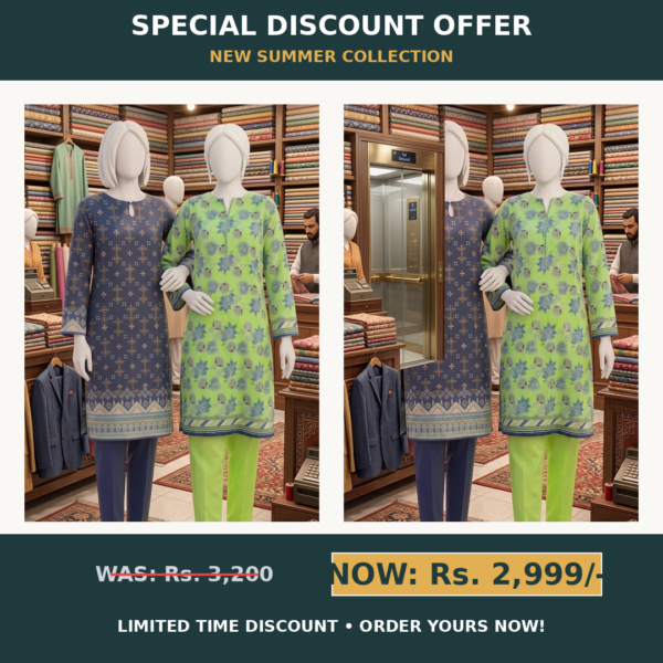 3-Piece Unstitched Printed Lawn Suit – Special Discount Offer